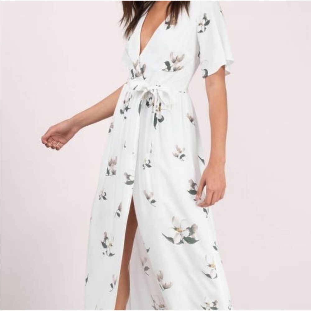 White Floral Lined Wrap Dress